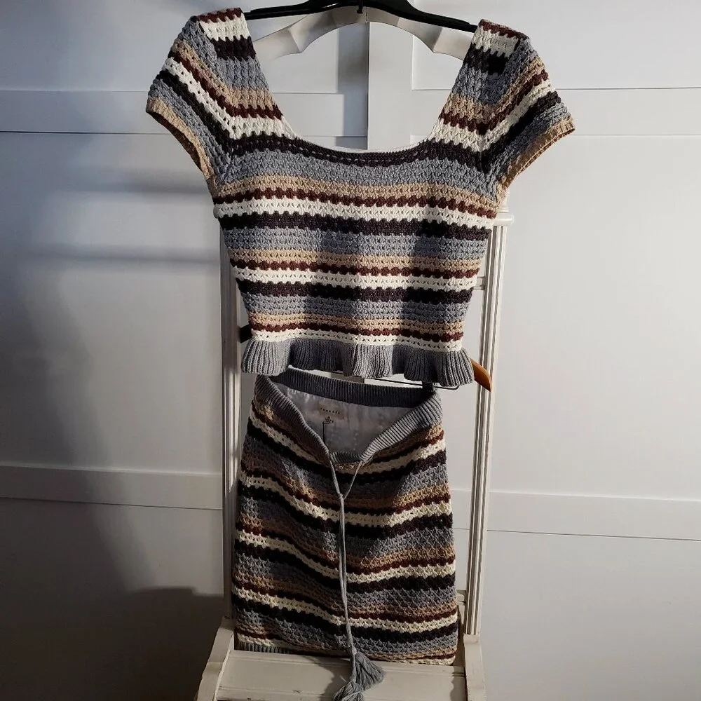 BNWT PROMESA Isla 100% cotton crochet knit lined skirt set in Mocha (M} - Picture 2 of 9